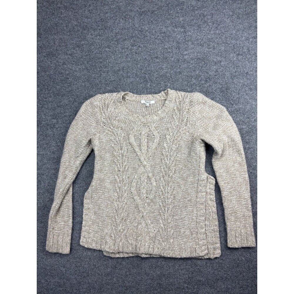 Madewell Pullover Sweater Women's S Beige Cable Knit Side Slit Wool Alpaca Blend